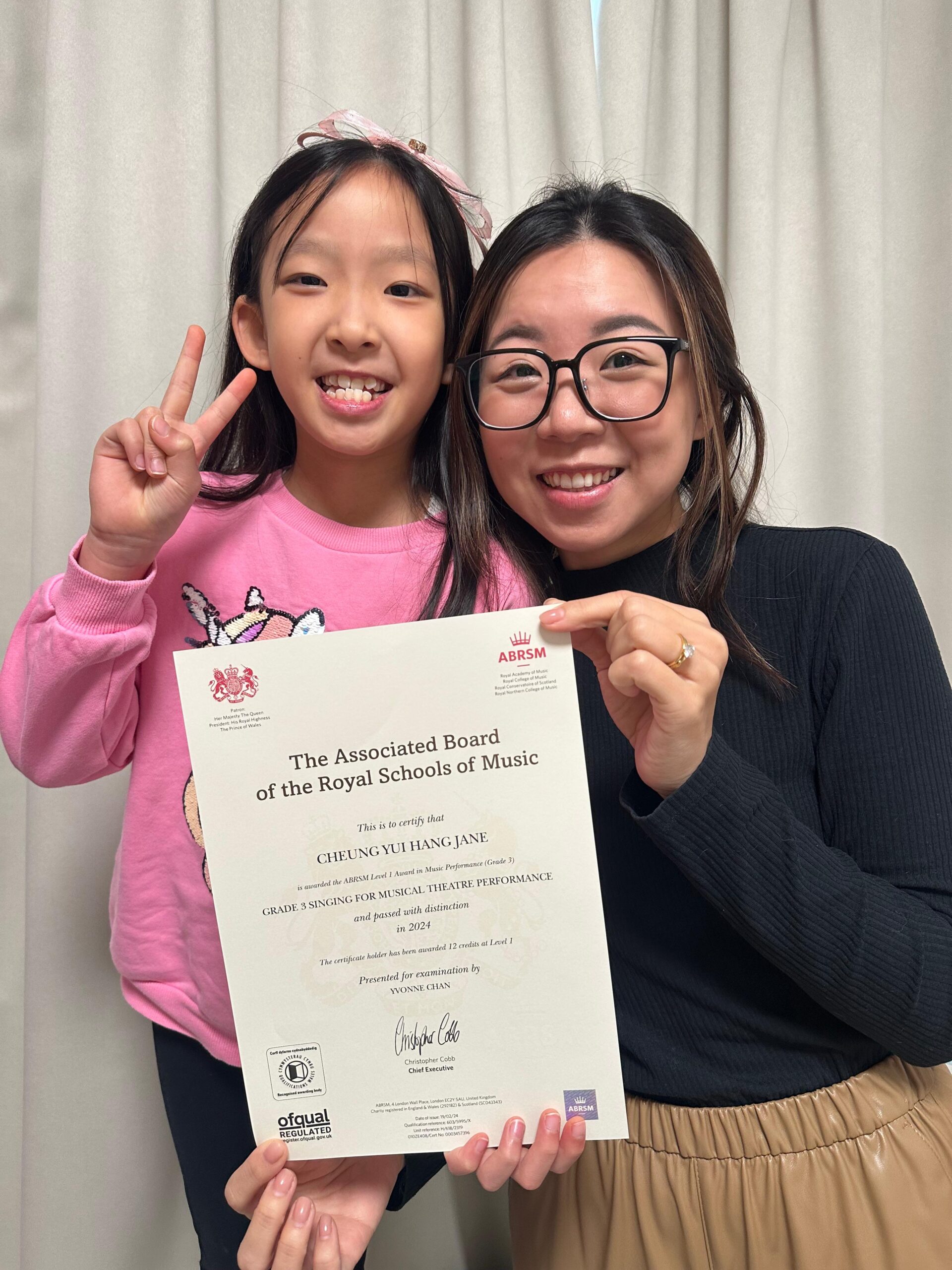Jane Cheung, Grade 3 Distinction